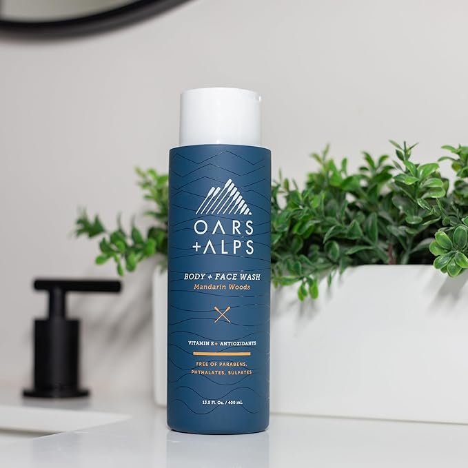 Oars + Alps Mens Moisturizing Body and Face Wash, Skin Care Infused with Vitamin E and Antioxidants, Sulfate Free, Mandarin Woods, 13.5oz, 3 Pack