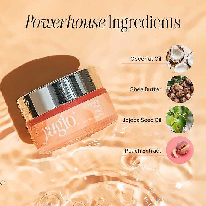 YUGLO Lip Sleeping Mask | Peach Flavor | Hydrating & Soothing Lip Treatment for β¨Dry, Chapped Lips | Plumps & Moisturizes | Overnight Lip Repair