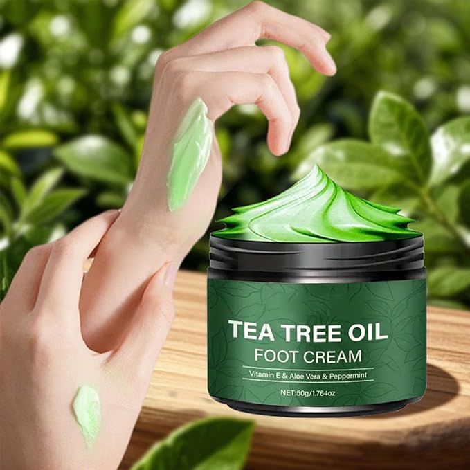 Tea Tree Oil Foot Cream,1.76 oz Foot Cream for Dry Cracked Heels and Feet,Enriched with Aloe Vera Vitamin E & Peppermint,Moisturizing & Soothing for Healthy Feet (2)