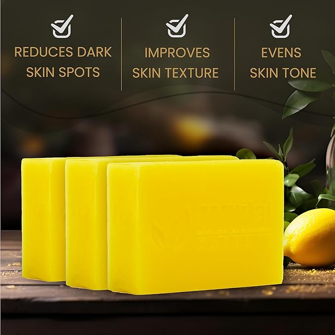 Lemon Turmeric Kojic Acid Soap Bar - 3-Pack Plant-Based Face & Body Bar Soap - Gentle Daily Soap for All Skin Types - Vegan Skincare Gift for Men & Women