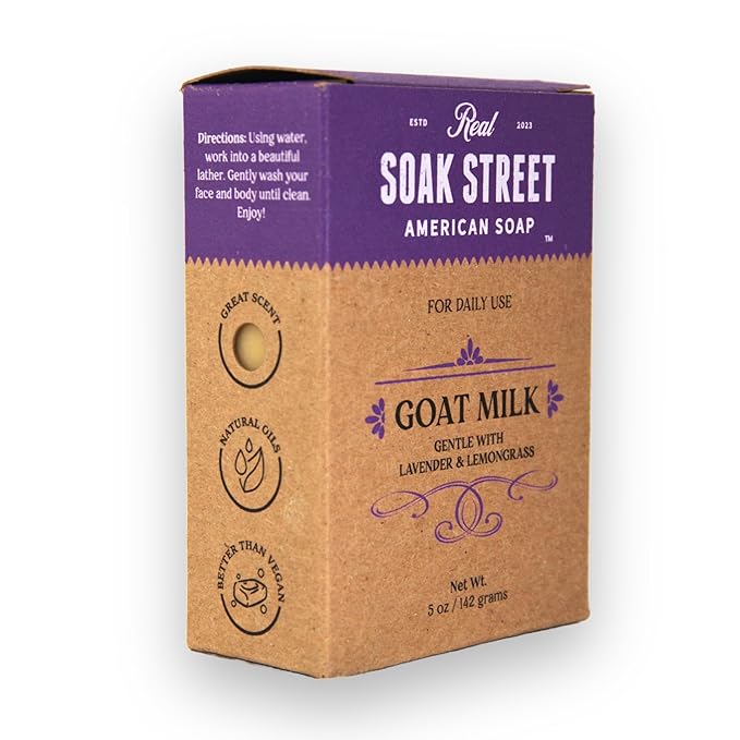 Real American Soap with Goat Milk, Lavender & Lemongrass (3 Pack) – Long-Lasting, Moisturizing Natural Bar Soap with Grass Fed-Tallow, Gentle Conditioning Lard, & Coconut Oil – Daily Use