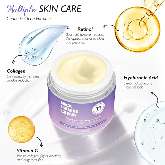 BLAUSE Neck Firming Cream, Retinol Cream for Face with Collagen and Hyaluronic Acid, Neck Creams for Tightening and Firming for Man & Women, 1.7 Fl oz Crepey Skin Creams for Face and Neck (1pcs)