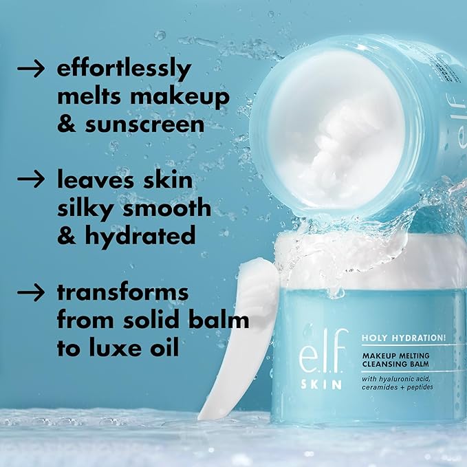 e.l.f. SKIN Mini Holy Hydration! Makeup Melting Cleansing Balm, Face Cleanser & Makeup Remover, Infused with Hyaluronic Acid to Hydrate Skin, 0.45 Oz