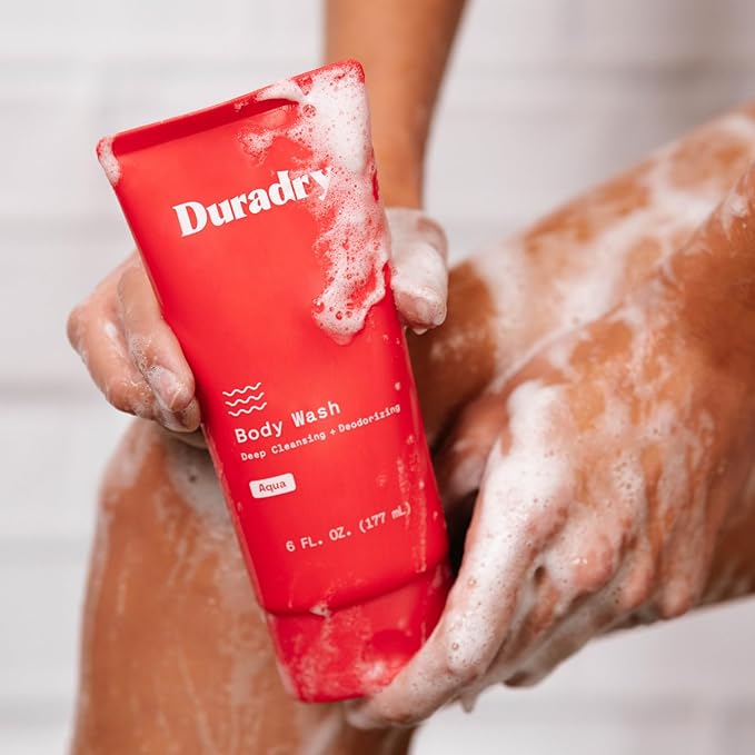 Duradry Deodorizing Body Wash for Women and Men - Odor control, Deep Cleansing, Nourishes, and Moisturizes Skin, Made with Natural Ingredients - Aqua Fragrance, 6 Fl Oz