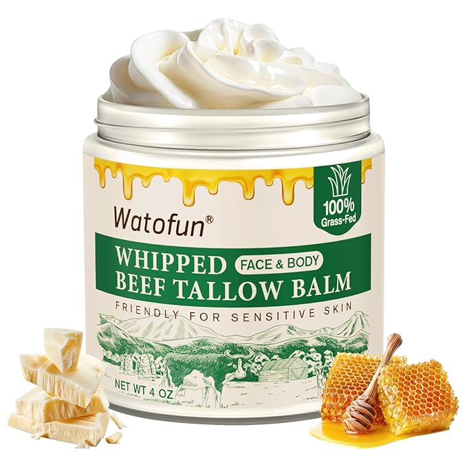 Beef Tallow for Skin - Deep Moisturizer for Dry, Sensitive Skin - With Raw Honey, Beeswax, Olive Oil - Non-Greasy, Unscented, All-Natural Face & Body Repair Cream