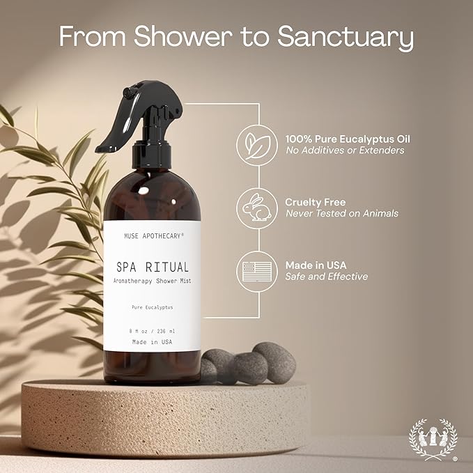 Muse Apothecary Spa Ritual Pure Eucalyptus Oil Shower Mist - Eucalyptus Spray for Shower, Spa, Bath, and Linen - Aromatherapy Eucalyptus Essential Oil Spray - 2oz
