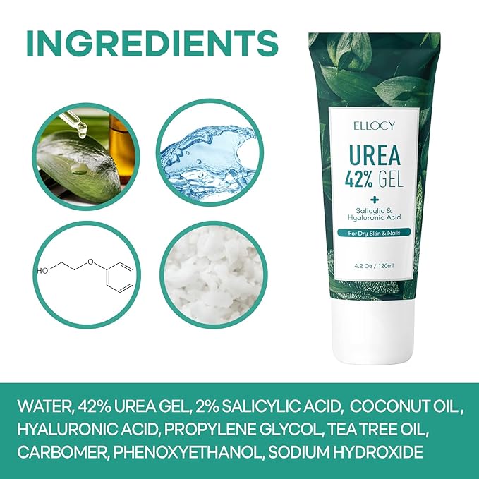 42% Urea Gel Max Plus Salicylic & Hyaluronic Acid - cracked heel repair callus remover gel for Elbows, Feet, and Hands, and cracked heel, calloused feet remover gel 4oz