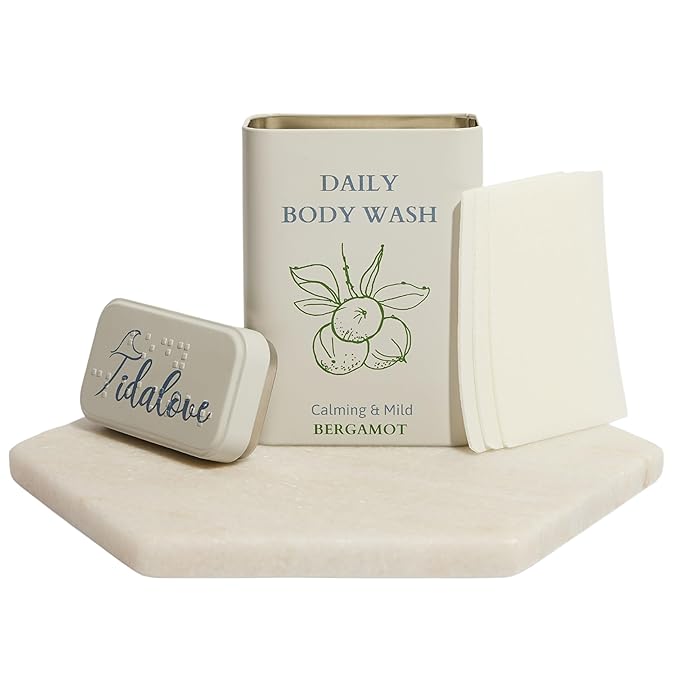 Body Wash Sheets in Tin, Zero Waste, Vegan, Paraben-Free, SLS-Free, Cruelty-Free, TSA-Friendly, Travel Soap Sheets, 1 Month Supply (30 Sheets, 60 Washes) (Body Wash Sheets in Tin)