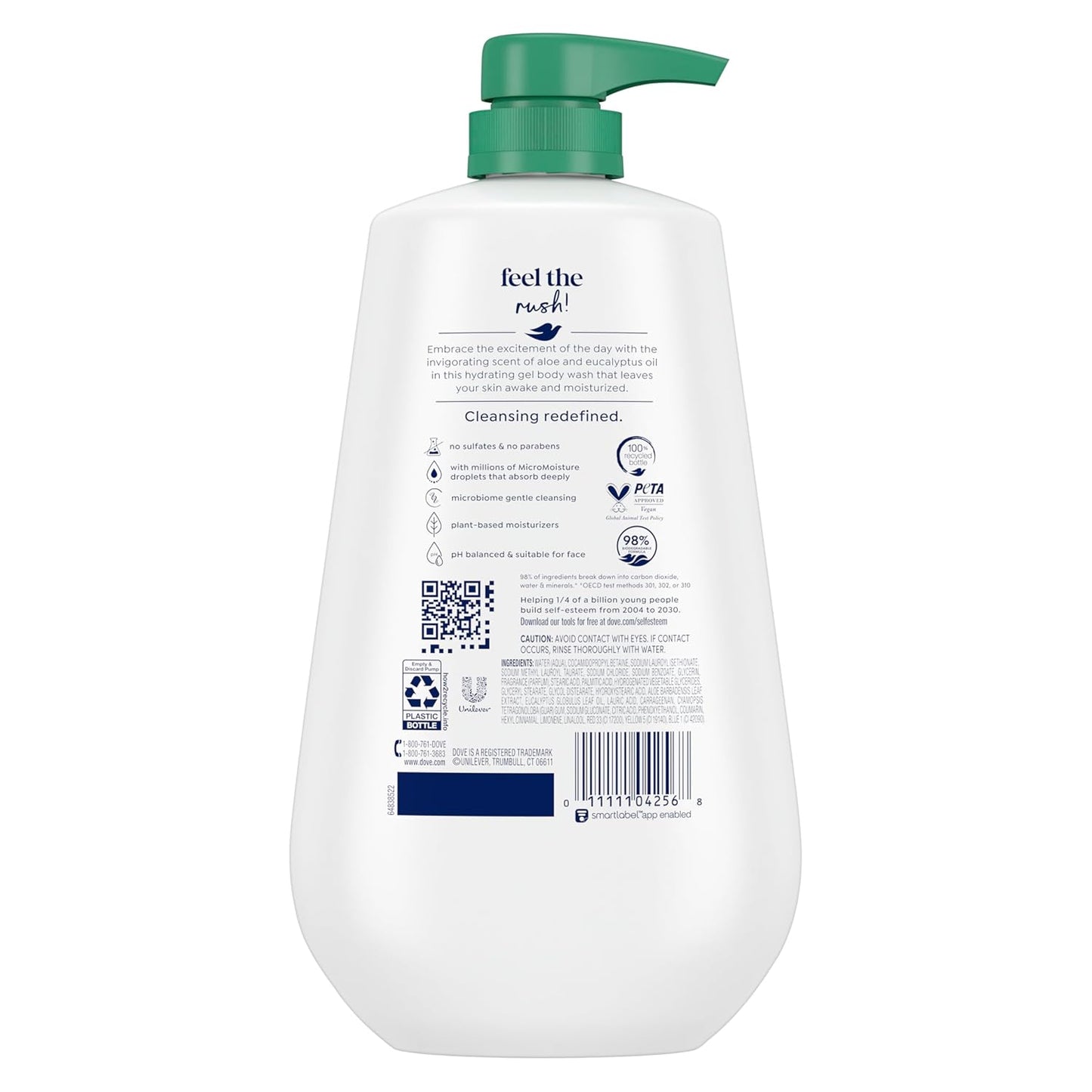 Body Wash with Pump Invigorate Aloe & Eucalyptus for 24Hr Lotion-Soft Skin Moisturizing Skin Cleanser with No Sulfates No Parabens 30.6 Oz