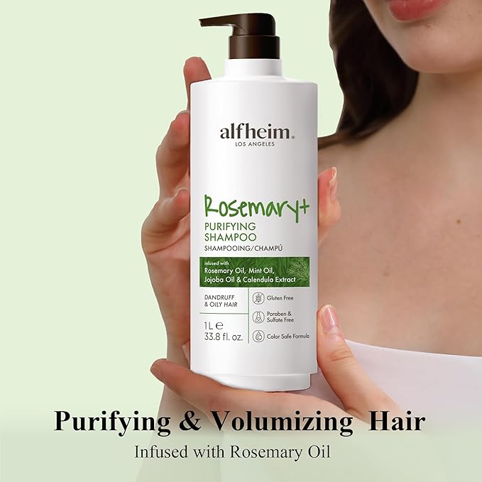 ALFHEIM Rosemary+ Purifying Shampoo | Rosemary, Mint & Jojoba Oil Infused | Gentle Cleansing While Balancing for Oily Scalp & Removing Build-Up | Sulfate-Free & Paraben-Free | 33.8 fl oz