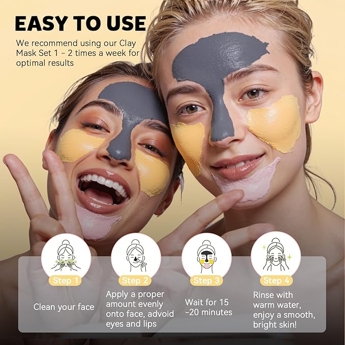 Clay Facial Mask Set 9 Pack - Turmeric Clay Mask - Rose - Dead Sea Minerals Mud Mask, Skincare Gift Set - Brightening, Moisturize & Deep cleansing for Dry, Sensitive Skin, Travel-Friendly & Portable