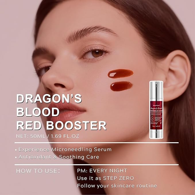 Red Booster Microneedling Serum for Face with Dragon’S Blood, Daily Hydrating, Plumping & Anti-Aging Serum Soft Skin, Glass Skin, Exfoliating, Lightweight, Korean Skin Booster 1.76 Fl.oz