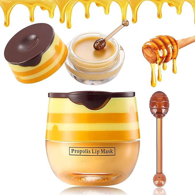 Honey Lip Balm Pot - Moisturizing Lip Mask with Propolis - Prevents Dry, Cracked Lips - Exfoliator (1 Pack)