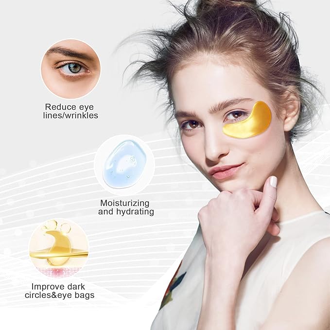 Permotary 30 Pairs 24K Gold Gel Crystal Collagen Eye Pads,Crystal Collagen Under Eye Mask for Moisturizing,Reducing Fine Lines&Dark Circles& Puffy Eyes Under Eye Patch for Women Men, Gold