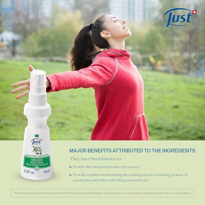 Eucasol Spray 75ml. Enriched With Eucalyptus Essential Oil. Alternative Room, Pillow Or Fabric Spray. Eucalyptus Spray by Swiss Just