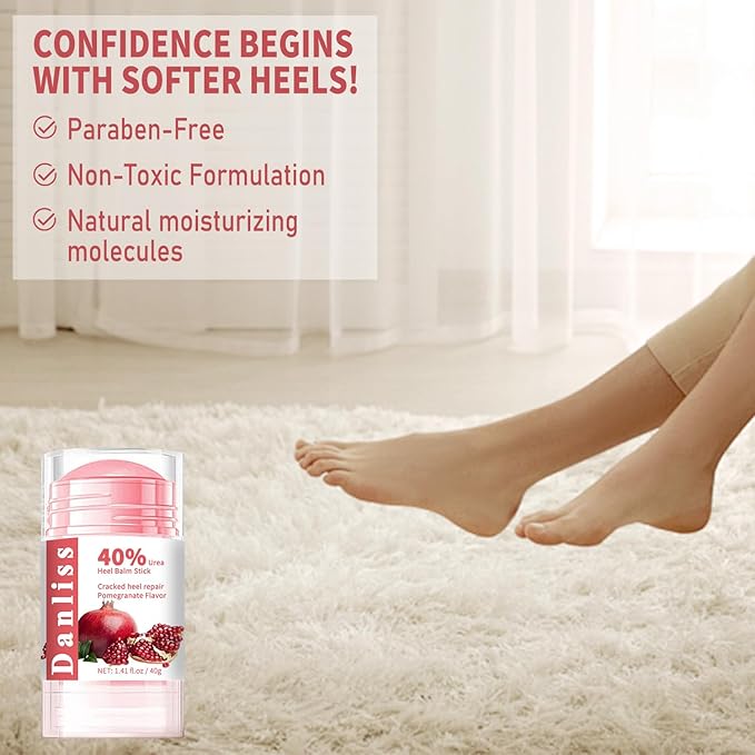 40% Urea Heel Balm Stick Intensive Cracked Foot Repair Miracle Foot Repair Cream for Calluses and Dry Feet Soothing Moisturizer Callus Remover 1.41 Oz (Pomegranate Flavour)
