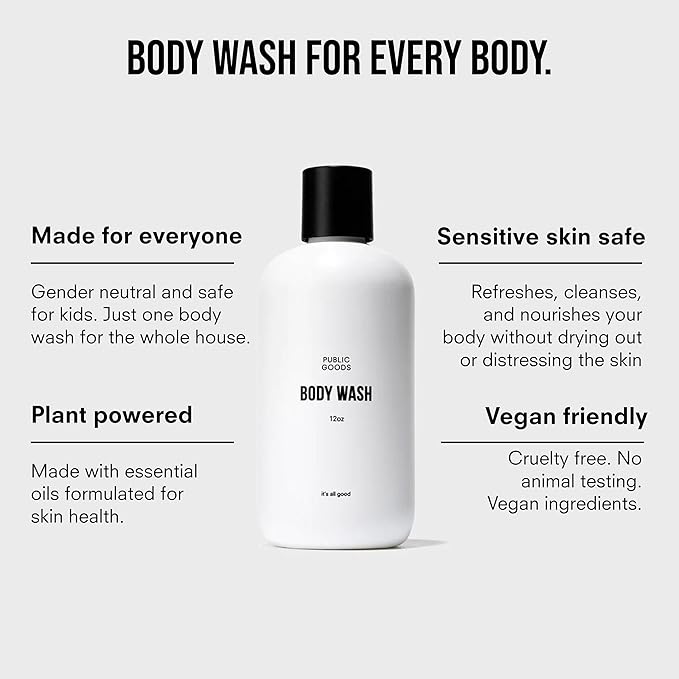 Public Goods Body Wash for Men and Women | Natural Soap for Bath & Shower | Body Scrub Made with Organic Essential Oils | Sulfate & Paraben Free | Vegan Friendly | 12 Fl Oz Bottle