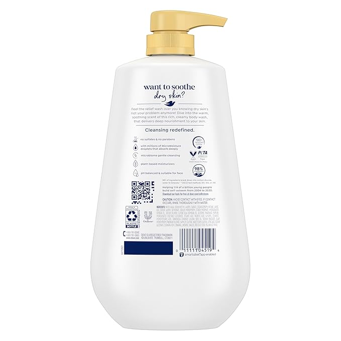 Dove Body Wash with Pump Dryness Relief with Jojoba Oil For 24hr Lotion-Soft Skin Moisturizing Skin Cleanser with No Sulfates No Parabens 30.6 oz