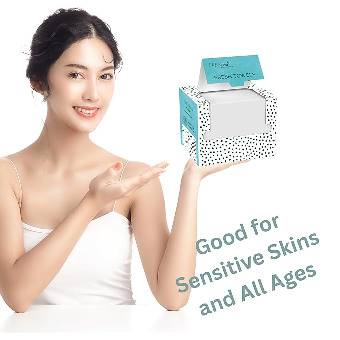 FRESH TOWELS Disposable Face Towels, Makeup Removal Face Towelettes & Dry Wipes, 50 Ct, 1 Pack