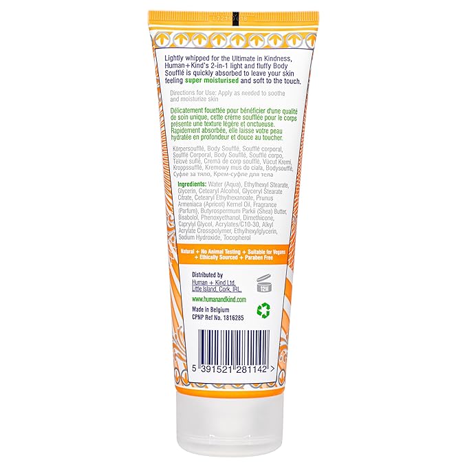 Human+Kind Body Souffle - Light, Fluffy Skin Conditioner for Hydrating and Smoothing Dry Skin - Natural, Vegan Formula with Shea Butter and Apricot Kernel Oil - Light, Fresh Fragrance - 6.76 oz