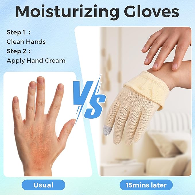 Cotton Moisturizing Gloves Overnight Hand Beauty Gloves Touchscreen Sleeping Gloves (M-Beige, Count, 6)