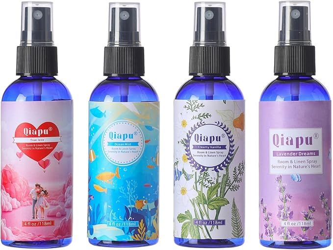 Natural Bedroom Linen Spray Scented Room Mist with Plant Extracts Long Lasting Freshness for Sheets, Pillows & Curtains – 4oz(4Bottle)