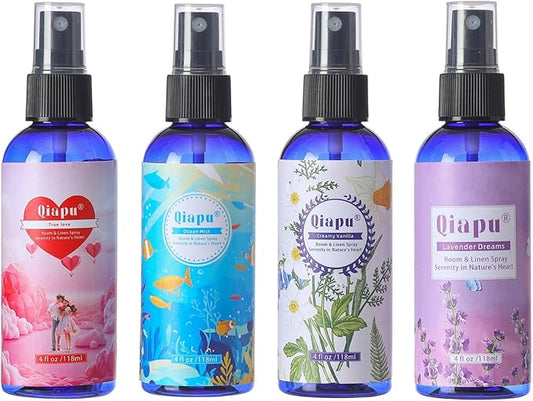 Natural Bedroom Linen Spray Scented Room Mist with Plant Extracts Long Lasting Freshness for Sheets, Pillows & Curtains – 4oz(4Bottle)