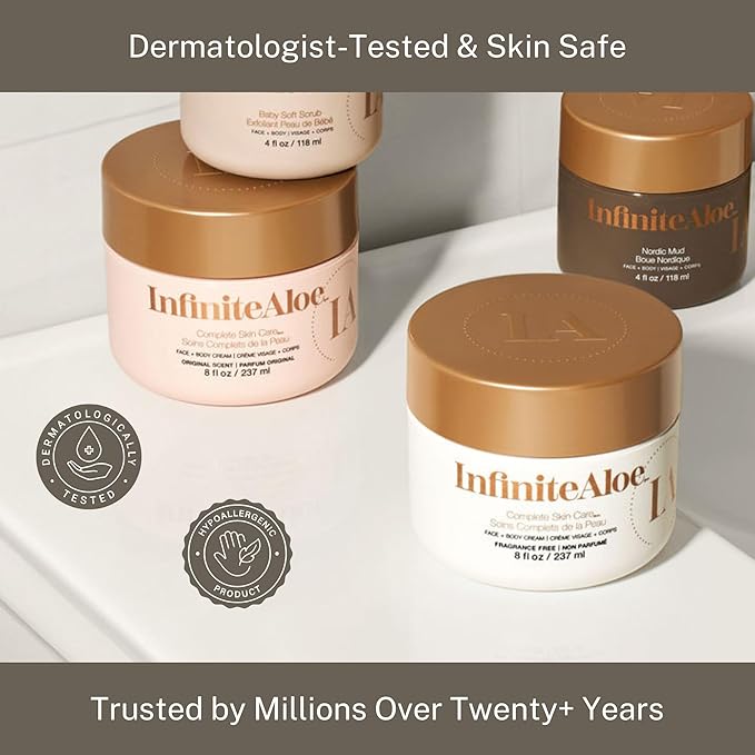 InfiniteAloe Complete Skin Care, Aloe Vera Powered Face and Body Cream for All Skin Types, Dry Skin Everyday Hero, Original Scent - Large Jar 8 oz