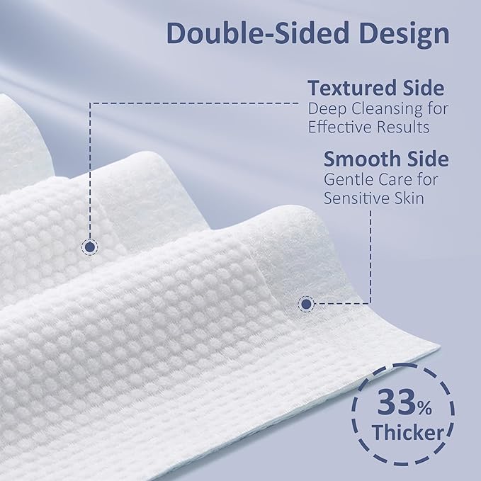 Ourmed Life Face Towels, Thicker Disposable Biodegradable Clean Face Wipes for Sensitive Skin, Lint- free Face Cloths for Makeup Remover, Skincare and Women Cleaning, Dry Wipes, 480 Count Dot Texture
