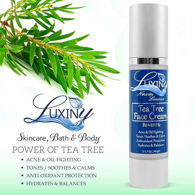 Tea Tree Moisturizer Face Cream, Made in America, with Salicylic Acid & Aloe Vera, a Rich Hydrating Night Cream for Dry Skin & a Daily Mattifying Moisturizer for Acne & Oily Skin, 1.7 oz