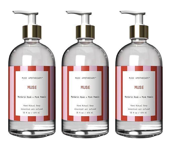 Muse Apothecary Hand Ritual - Aromatic and Nourishing Hand Soap, Infused with Natural Aromatherapy Essential Oils - Great Valentine's Day Gift - 16 oz, Mandarin Rosè + Pink Pomelo, 3 Pack
