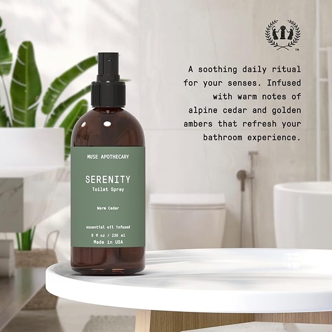 Muse Apothecary Flush Ritual - Botanical Collection - Aromatic & Refreshing Toilet Spray, Use Before You Go, Infused with Natural Aromatherapy Essential Oils - 8 oz, Warm Cedar