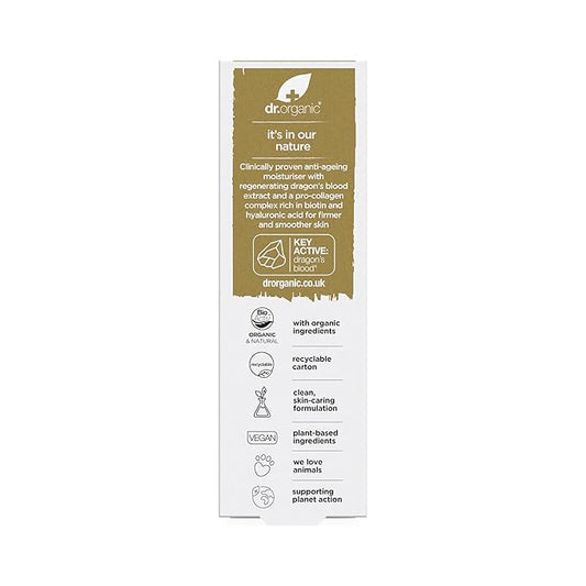 Dr. Organic Pro Collagen Plus + Anti-Ageing Moisturiser with Dragon’s Blood | Reduces Wrinkles, (Dry & Sensitive Skin) Natural, Certified Organic, Paraben & SLS-Free, 50 mL / 1.7 fl oz