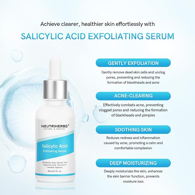 NEUTRIHERBS Salicylic Acid Exfoliating Serum, Unclogged And Minimized Pores, Face Serum For Acne Prone & Oily Skin - 1 fl oz