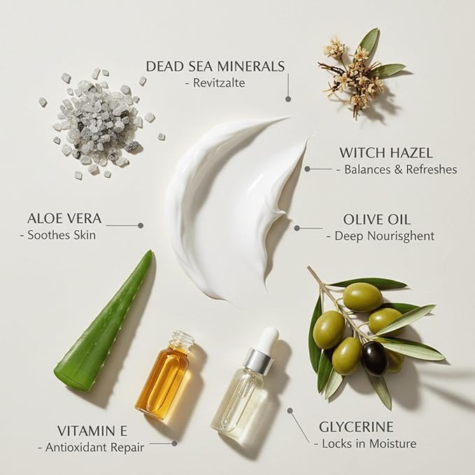 Jericho Cosmetics Hand Cream – Moisturizing & Nourishing with Aloe, Olive Oil & Dead Sea Salts – Hydrating Formula with Witch Hazel & Vitamin E – Non-Greasy, 3.4 oz