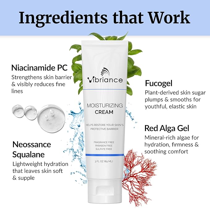 Vibriance Moisturizing Face Cream, 3 Fl Oz - Nourishing and Non-Greasy with Plant-Based Ingredients - Softening, Ultra-Hydrating, Fast-Absorbing Facial Moisturizer Cream for All Skin Types
