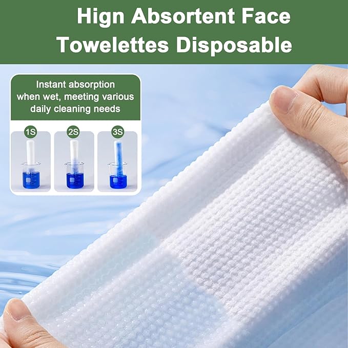 Disposable Face Towels – 60 Count Biodegradable Facial Cleansing Cloths – Lint-Free, Unscented, Extra Thick Soft Towelettes for Sensitive Skin & Makeup Removal