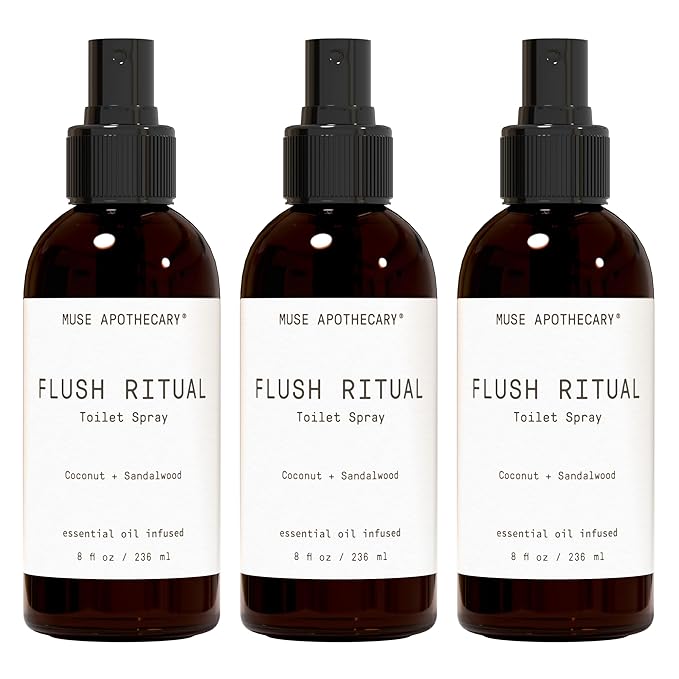 Muse Apothecary Flush Ritual - Aromatic & Refreshing Toilet Spray, Use Before You Go, 8 oz, Infused with Natural Essential Oils - Coconut + Sandalwood, Pack of 3