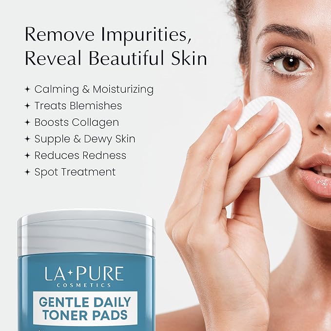 Korean Toner Pads With Witch Hazel - 100 Ct | Hydrating, Exfoliating Pads & Pore Care Korean Skincare - Gentle, Alcohol-Free, with Glycerin and Centella for Sensitive Skin by La Pure Cosmetics