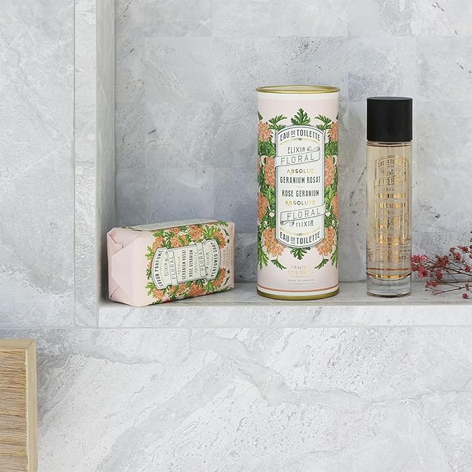 Panier des Sens – Rose Geranium Bar Soap - Moisturizing Gentle Scented Soap Bar - Natural Soap with Olive Oil - 97% Natural Ingredients Made in France - Vegan Friendly - Body & Hand Soap Bars 2x5.3 oz