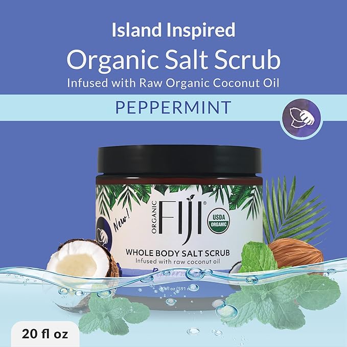 Whole Body Scrub - Infused with Coconut Oil, Exfoliating Sea salt Scrub for Smooth and Soft Skin, Exfoliates & Restores Skin's Natural Biosphere, Peppermint 20 oz