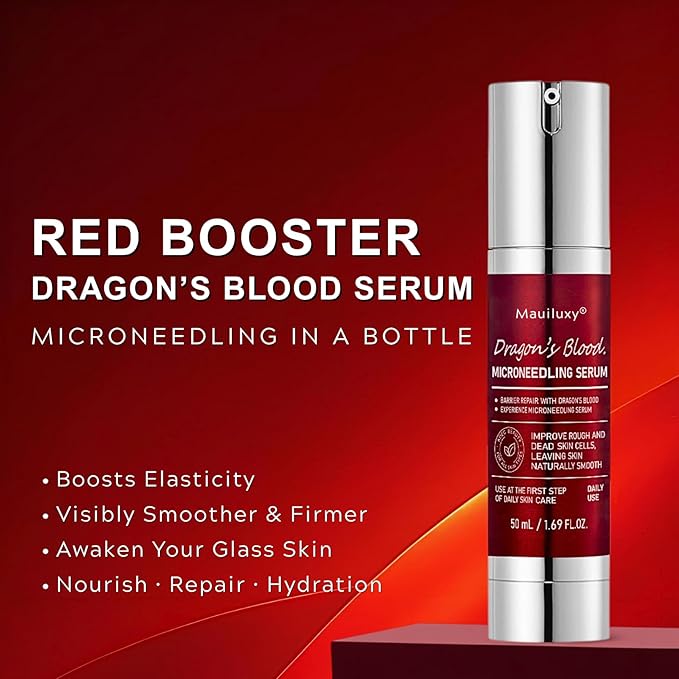 Red Booster Microneedling Serum for Face with Dragon’S Blood, Daily Hydrating, Plumping & Anti-Aging Serum Soft Skin, Glass Skin, Exfoliating, Lightweight, Korean Skin Booster 1.76 Fl.oz