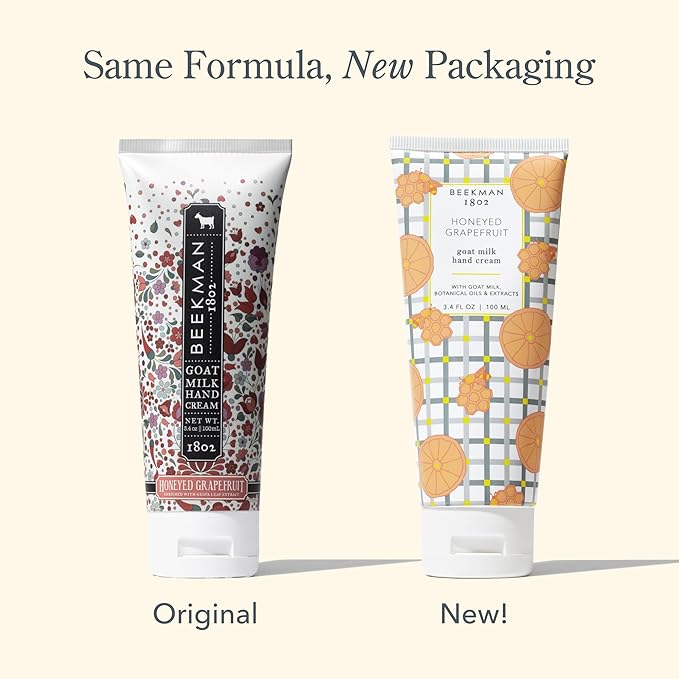 Beekman 1802 Pure Goat Milk Hand Cream, Honeyed Grapefruit - Scented - 3.4 oz - Moisturizing Lotion for Dry Skin - Anti-Aging Hydration - Good for Sensitive Skin - Cruelty Free