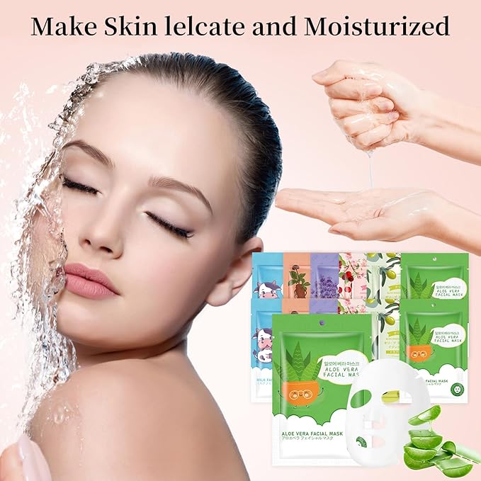 30 Sheets Face Masks Skincare for Women, Hydrating Face Masks Suitable for Sensitive Skin, Bulk Soothe and Moisturizing Facial Mask for Skin Care, Home Face Mask Skincare Spa for All Skin Types
