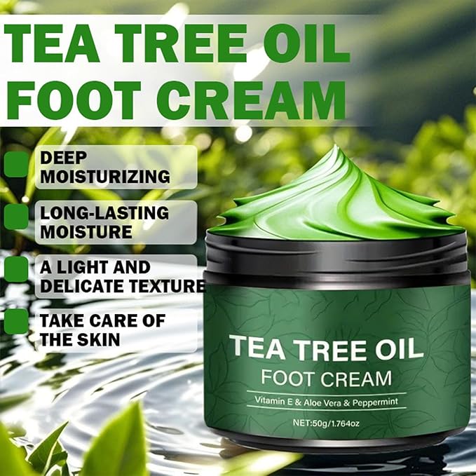 Tea Tree Oil Foot Cream,1.76 oz Foot Cream for Dry Cracked Heels and Feet,Enriched with Aloe Vera Vitamin E & Peppermint,Moisturizing & Soothing for Healthy Feet (2)