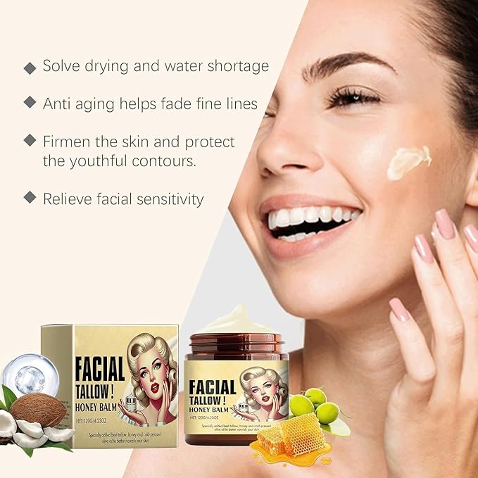 Beef Tallow for Skin,Tallow and Honey Balm,Tallow Face Moisturizer Beef Tallow for Face,Grass Fed Grass Finished Organic Faces Cream,Moisturizer,Body Lotion,Skin Care,Body Cream(1PC)