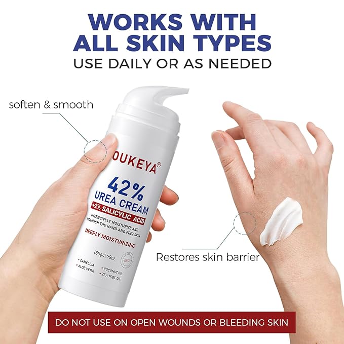 OUKEYA Urea Cream 42 Percent For Feet Plus 2% Salicylic Acid 5.29 oz, Foot Cream and Hand Cream Maximum Strength Intensive Repair Treatment, 3 Pack