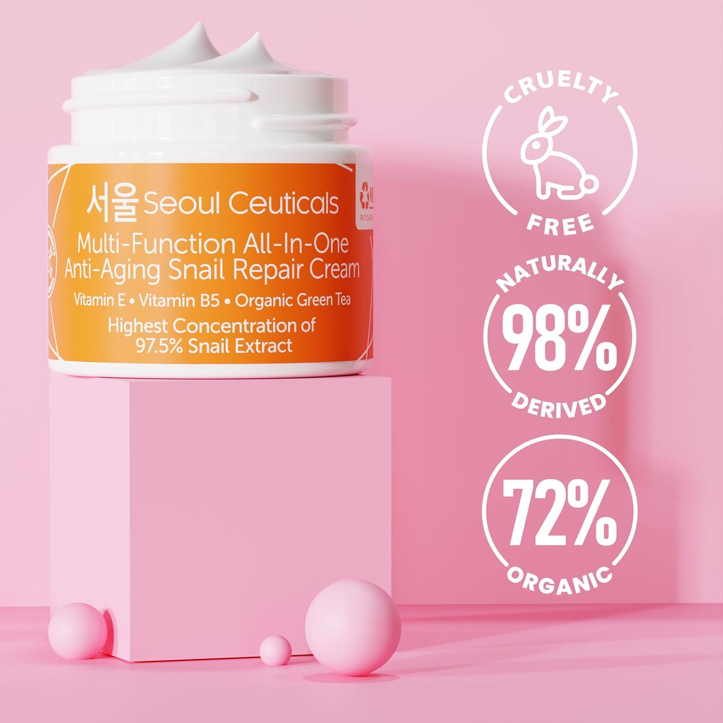 Korean Snail Mucin Moisturizer Cream 97.5% β Anti-Aging, Hydrating Day & Night Face Cream β K-Beauty Snail Repair Cream for All Skin Types β Cruelty-Free, 2oz