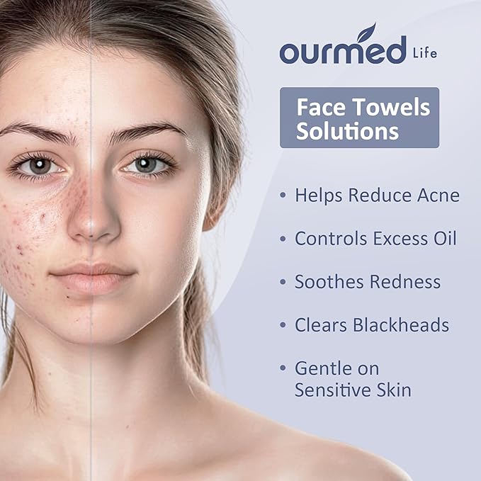 Ourmed Life Face Towels, Disposable Biodegradable Clean Facial Towels for Sensitive Skin, Lint- free Face Cloths for Makeup Remover, Skincare and Women Cleaning, Dry Wipes,300 Count Dot Texture