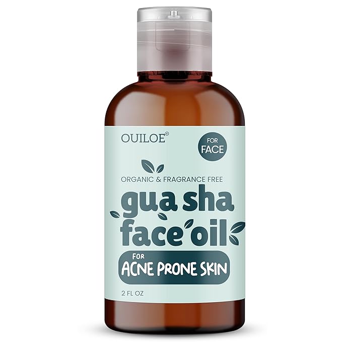 Gua Sha Oil for Face - Lymphatic and Anti Aging Facial Oil for Gua Sha Massage - Safe for Acne Prone Skin - Organic, Non Comedogenic, Fragrance Free, Lightweight - Use with Guasha Facial Tools, 2oz